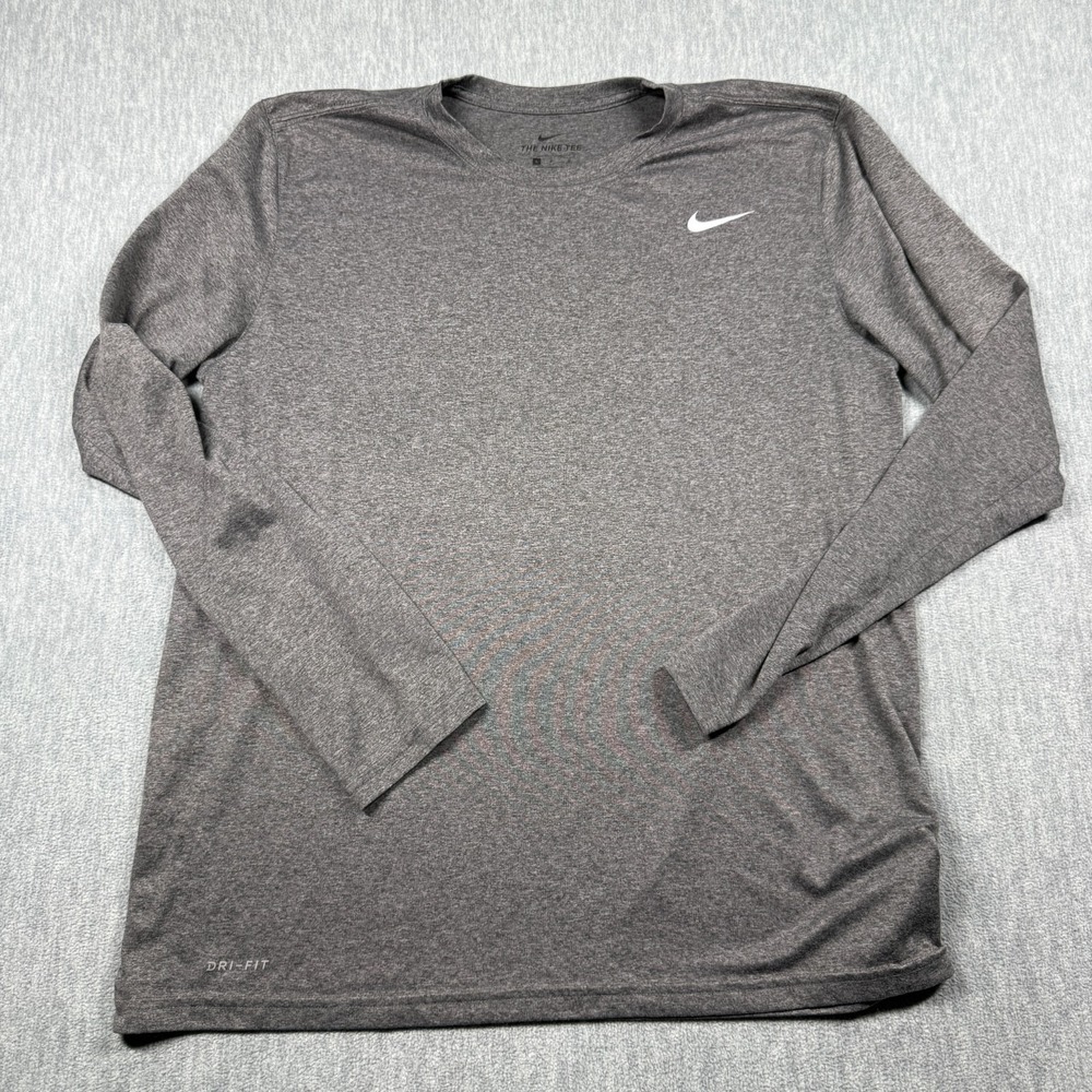 Nike Shirt Mens L Gray Dri-FIT Long Sleeve Swoosh Athletic Running Training Tee